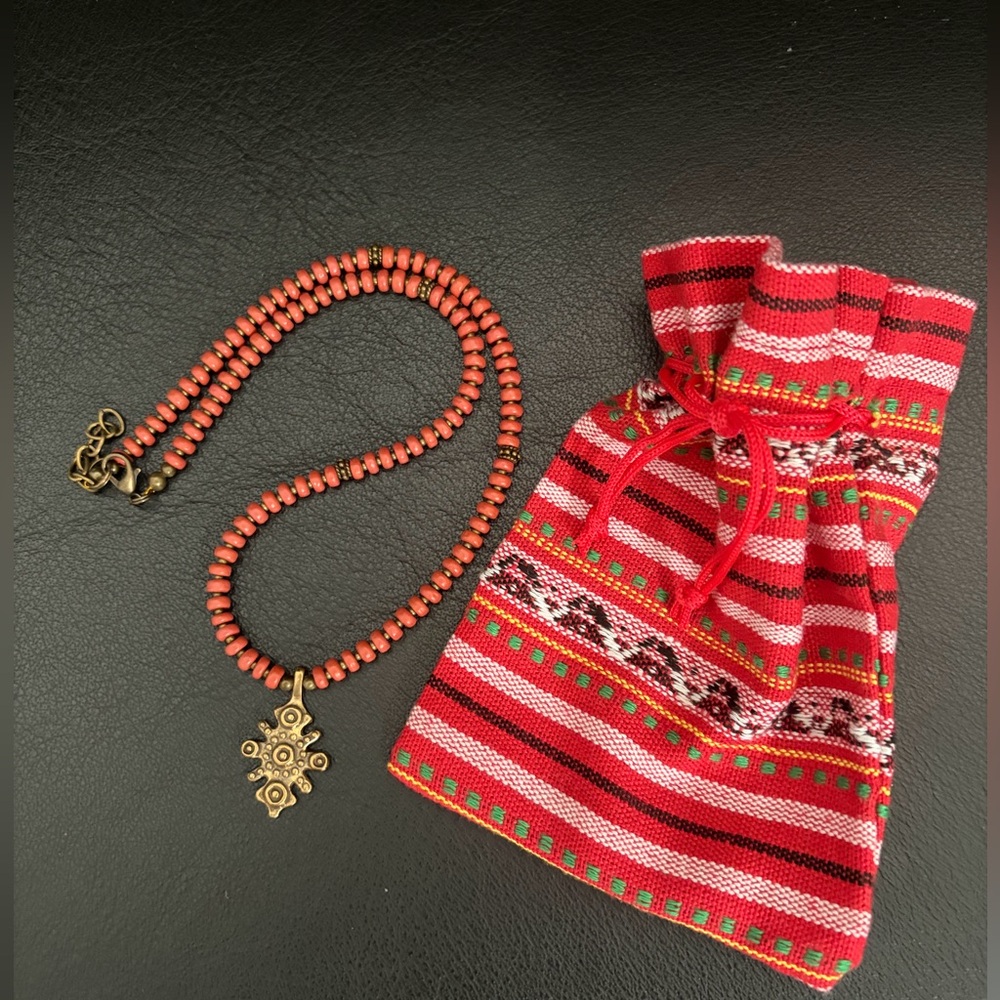 New Minimalist Warm Red/Orange Beaded Necklace